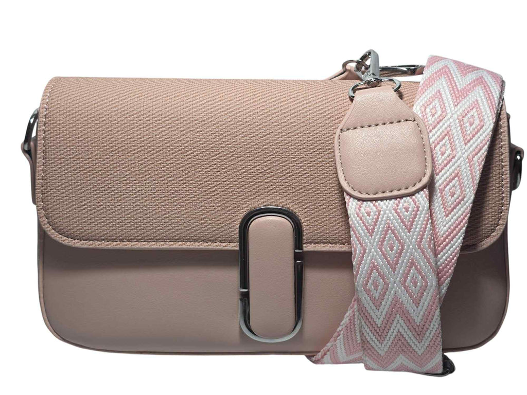 Bolso Cruzado Rosado con Correa Étnica Rosado y Blanco FGA HOME