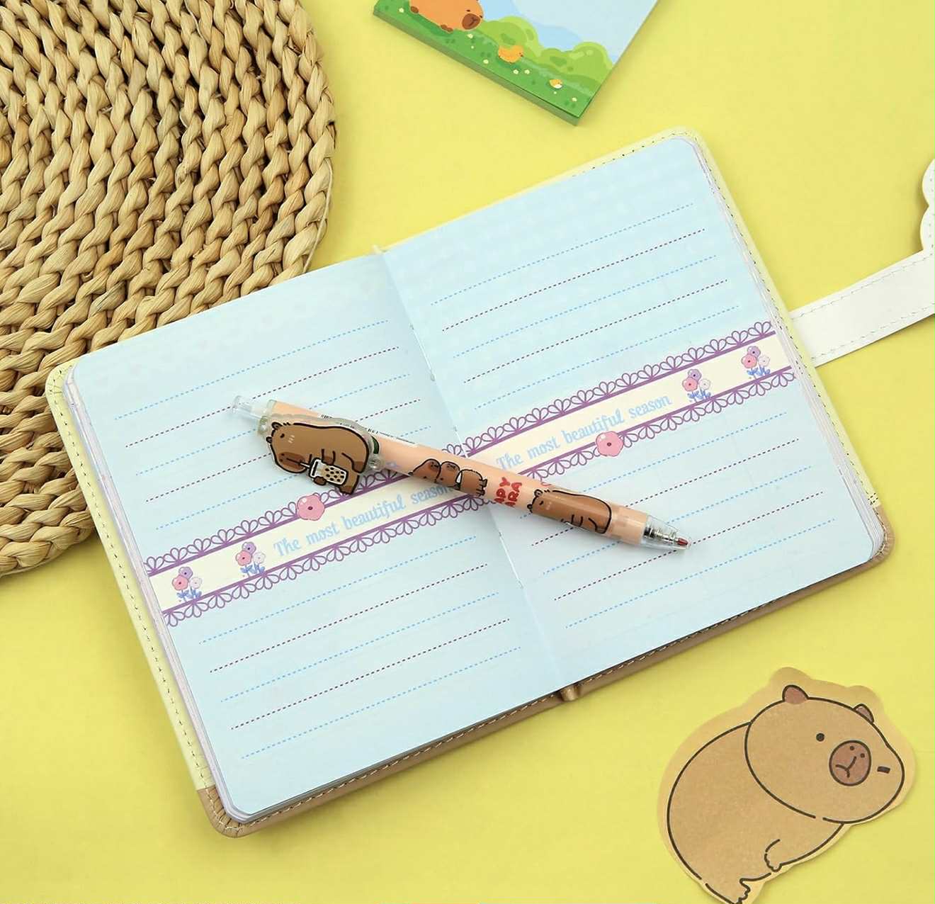 2 in Cute Capybara Theme Stationery Gift box set incluide 1 pcs A6 Cartoon Animal Capibara Notebook Journal Memo Pads Notepad Diary and pen Gift for Birthday Christmas Kids Office School Supplies. FGA HOME