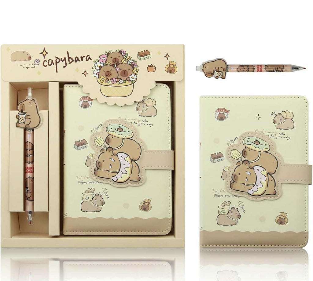 2 in Cute Capybara Theme Stationery Gift box set incluide 1 pcs A6 Cartoon Animal Capibara Notebook Journal Memo Pads Notepad Diary and pen Gift for Birthday Christmas Kids Office School Supplies. FGA HOME
