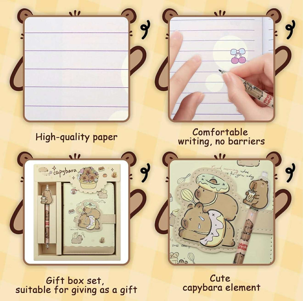 2 in Cute Capybara Theme Stationery Gift box set incluide 1 pcs A6 Cartoon Animal Capibara Notebook Journal Memo Pads Notepad Diary and pen Gift for Birthday Christmas Kids Office School Supplies. FGA HOME