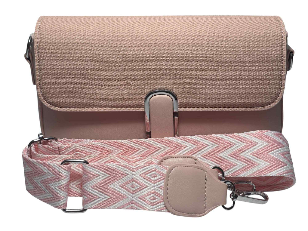 Bolso Cruzado Rosado con Correa Étnica Rosado y Blanco FGA HOME