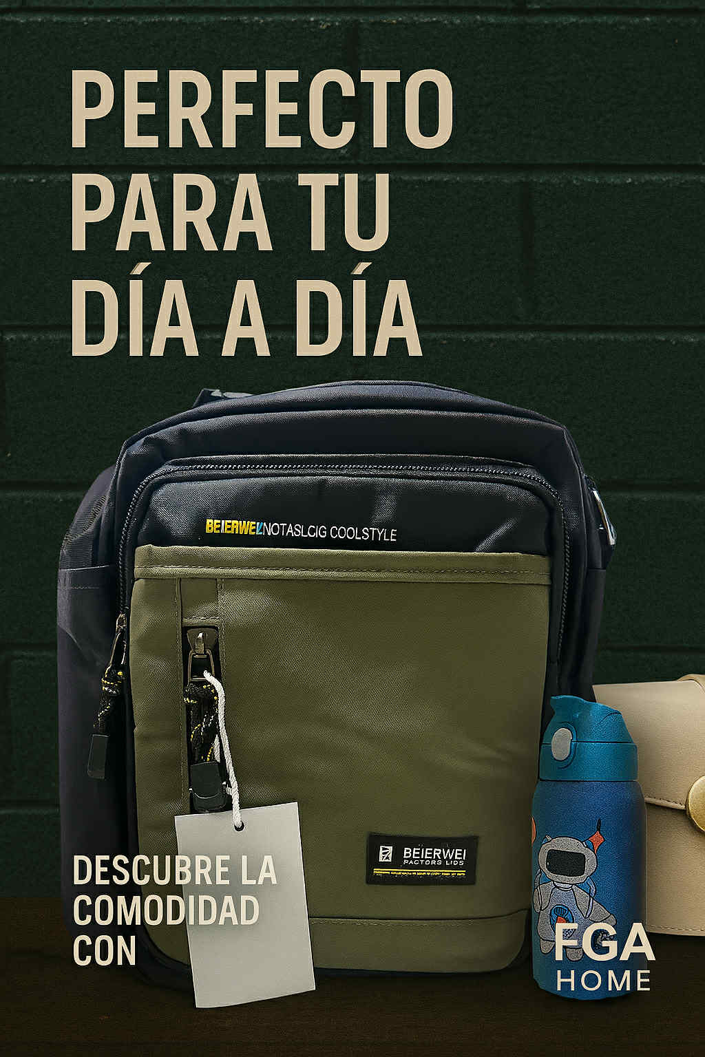 Bolso Bandolera Gris, Negra. Verde y  Estilo Urb FGA HOME