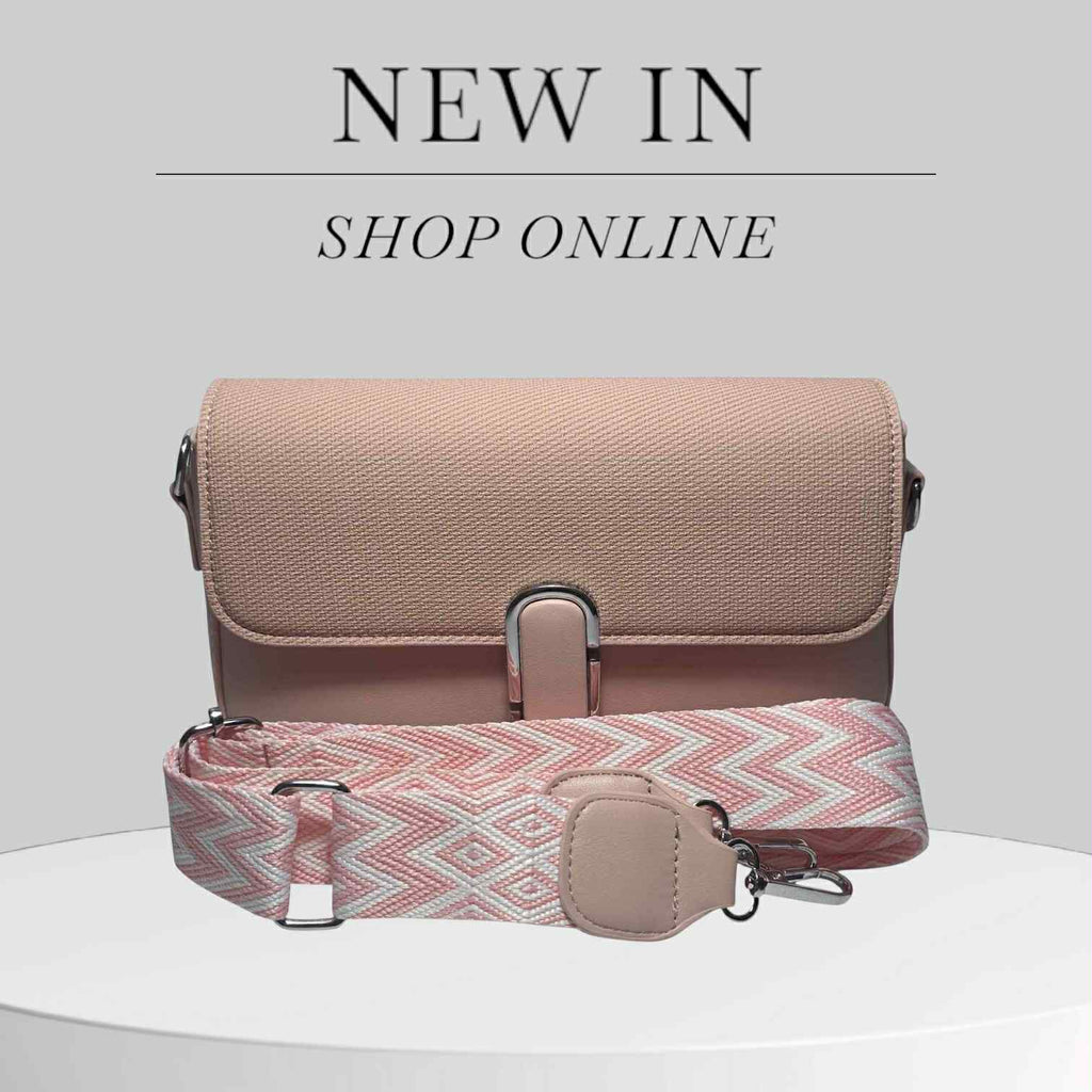 Bolso Cruzado Rosado con Correa Étnica Rosado y Blanco FGA HOME