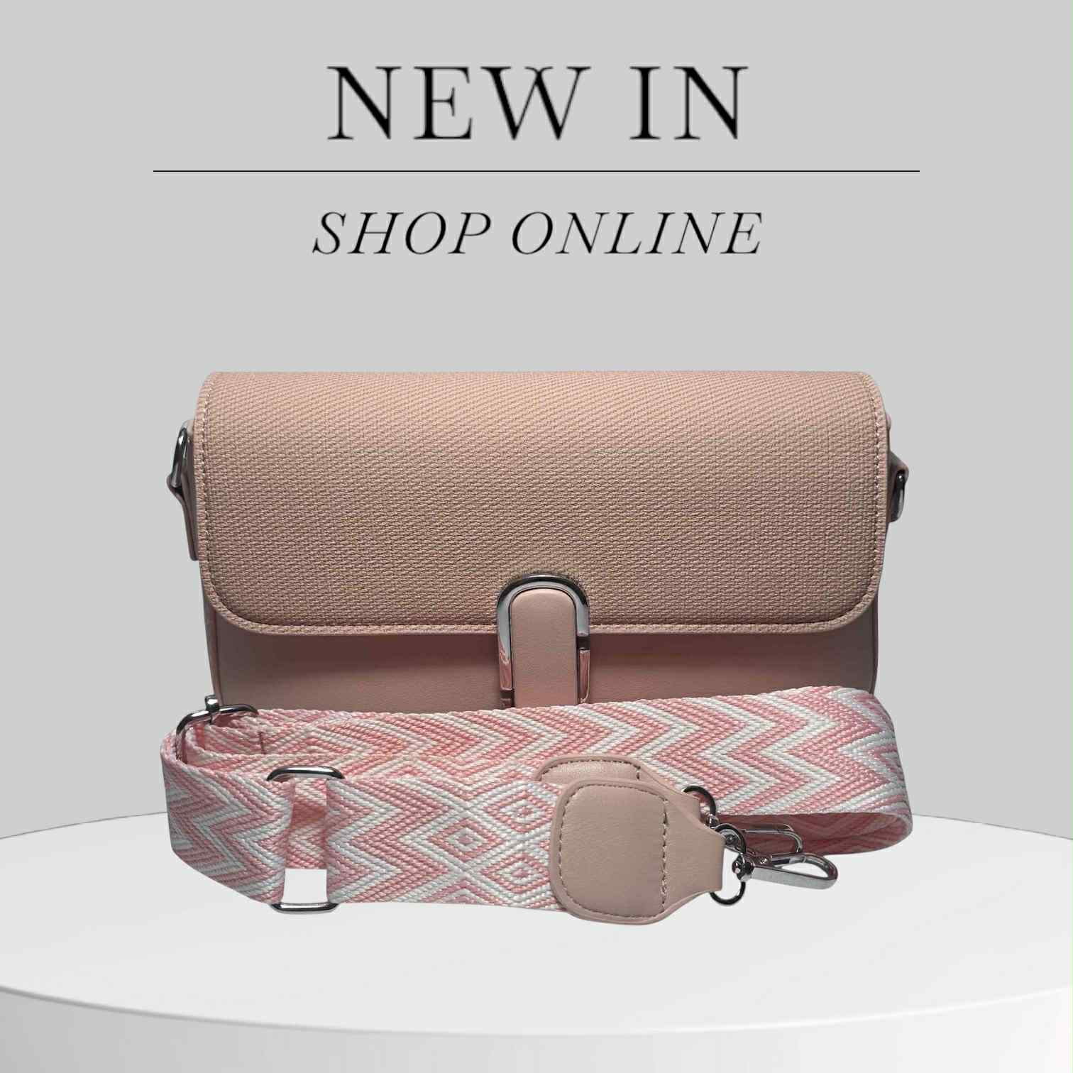 Bolso Cruzado Rosado con Correa Étnica Rosado y Blanco FGA HOME